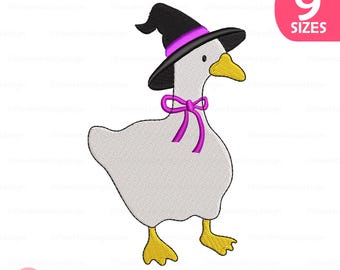 Halloween Witch Goose Embroidery Design, Spooky Machine Embroidery (9 Sizes)
