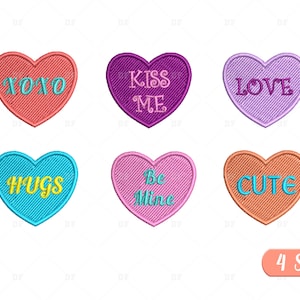 Mini Conversation Hearts Embroidery Design, Heart Embroidery Design Bundle, Heart Filled Stitch Machine Embroidery Design, 5 Sizes