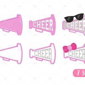 Cheer Megaphone Embroidery Design Bundle: Girl Cheerleader Applique (7 Sizes) (Digital Download)