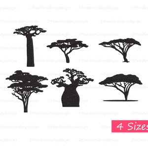 African Trees Silhouette Embroidery Design - Acacia Tree Machine Embroidery File - African Landscape Stitch - 4x4 Hoop - Instant Download