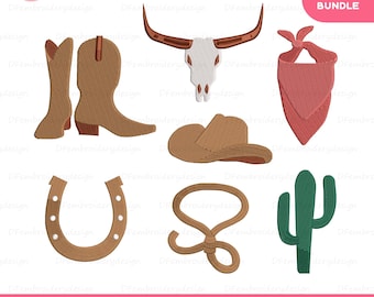 Mini Western Embroidery Designs: Cowboy Hat, Boots, Bandana (Instant Download)