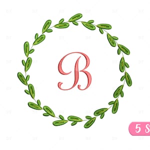 Floral Wreath Embroidery Design, Flower monogram frame machine embroidery design, Uppercase letters A-Z Embroidery Design, 5 Sizes