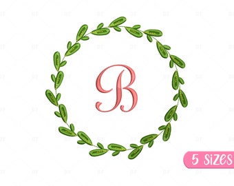 Floral Wreath Monogram Embroidery Design: Uppercase Letters (Digital Download)