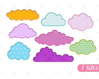 Paquete de diseños de bordado con apliques de nubes: 7 tamaños (descarga digital)
