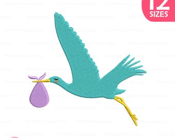 Disegno da ricamo per neonato con cicogna, regalo per neonato (download immediato)