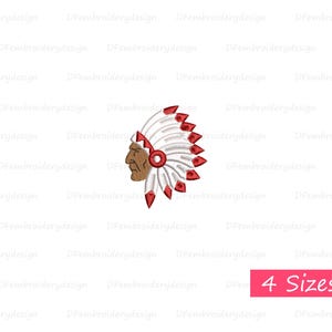 Mini Indian Head Embroidery – Unique Handcrafted Art Indian Embroidery – Machine Embroidery Indian Head – Instant Download, 4 sizes