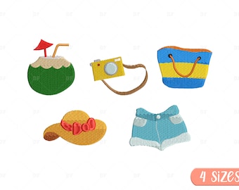 Summer Embroidery Designs: Mini Beach Vacation Set (Digital Download)
