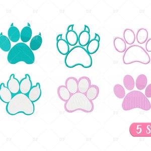 Paw Embroidery Design, Paw Embroidery Bundle, Dog Paw Embroidery, Animal Paw Embroidery design, Dog Paw Set Embroidery Files, 5 Sizes