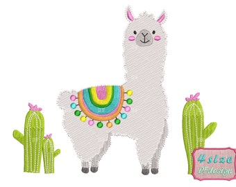 Diseño de bordado de llama, Máquina de diseño de bordado para bebés, Máquina de diseño de bordado de animales, Bordado de llama, 4 tamaños