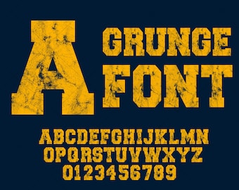 Fuente grunge desgastada: Alfabeto y números imprimibles (descarga digital PNG)