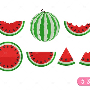Watermelon Embroidery Design, Fill Stitch Watermelon, Watermelon Slice, Summer Fruit, Machine Embroidery, 7 Design, 5 Sizes