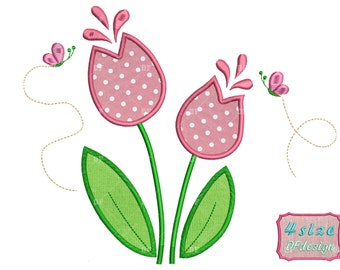 Flowers Applique Embroidery Design: Floral Machine Embroidery (Digital Download)