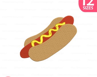Wzór haftu "Miniaturowy hot dog", plik do haftu maszynowego do żywności, 12 rozmiarów (pobranie cyfrowe)