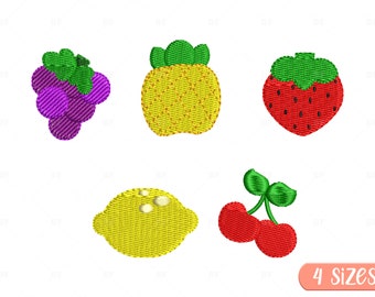 Mini Fruits Embroidery Design: Grape, Cherry, Pineapple, Lemon, Strawberry (Digital Download)