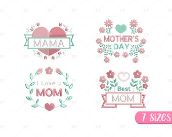 Mother's Day Embroidery Designs: Mom, Mama, Love (Digital Download)