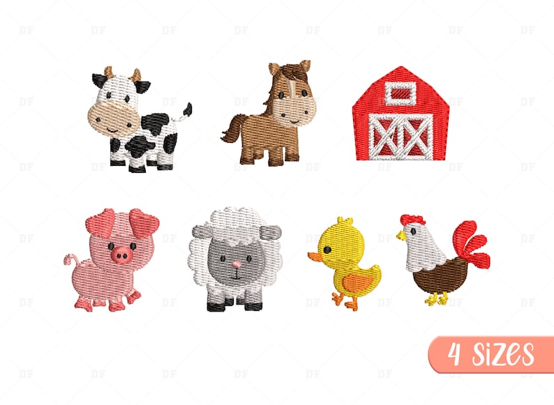 Mini Farm Animals Embroidery Design Barn Farm Embroidery Etsy