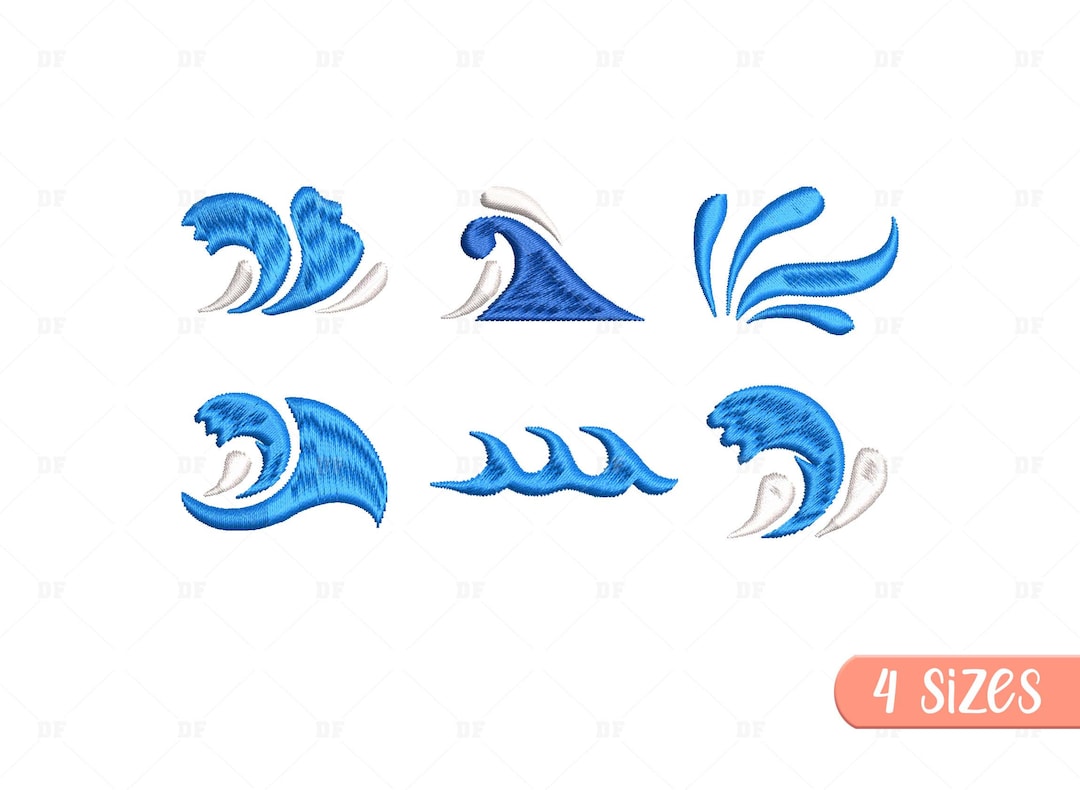Mini Wave Embroidery Designs, Wave Machine Embroidery Designs, Ocean Waves Embroidery Design, 6