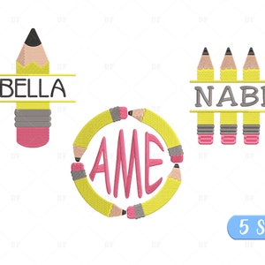 Pencil Split Embroidery Design, School Monogram Embroidery Design, Back to School Design monogram/name (monogram/name not included), 5 Sizes