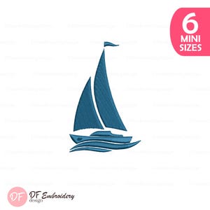 Mini Sail Boat Embroidery Design, Nautical Machine Embroidery Pattern, Sailing Boat for Towels and Clothing, Digital download, 6 mini sizes
