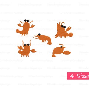 Mini Cute Lobster Embroidery Designs,  Lobster Embroidery Designs, seafood Embroidery Design, 5 Designs, 4 Sizes