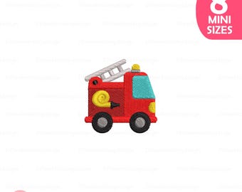 Mini Fire Truck Embroidery Design: Machine Embroidery File, 8 Sizes (Instant Download)