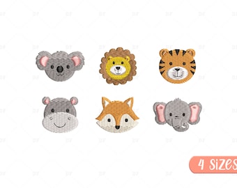 Mini Animal Head Embroidery Design: Lion, Tiger, Hippo (Digital Download)