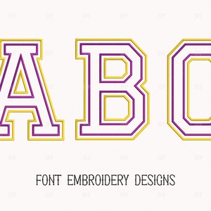 Double Outline Varsity Font Embroidery Design, font alphabet sport Athletic alphabet, Letters and Numbers  embroidery designs, 4 Size