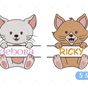 Cat Split Monogram embroidery designs, Cat monogram/name (monogram/name not included), Cat monogram part 4, 5 Sizes