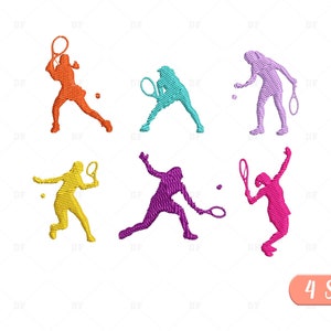 Mini Tennis silhouette Girl Embroidery Designs, Tennis Embroidery Designs, Sport Embroidery Design, 6 Design, 4 Sizes