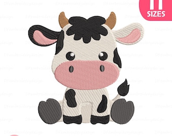 Motif de broderie mignon bébé vache – fichier animaux de la ferme (téléchargement instantané)