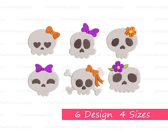 Sugar Skull Embroidery Designs – Kawaii Mini Skulls, Day of the Dead (Instant Download)