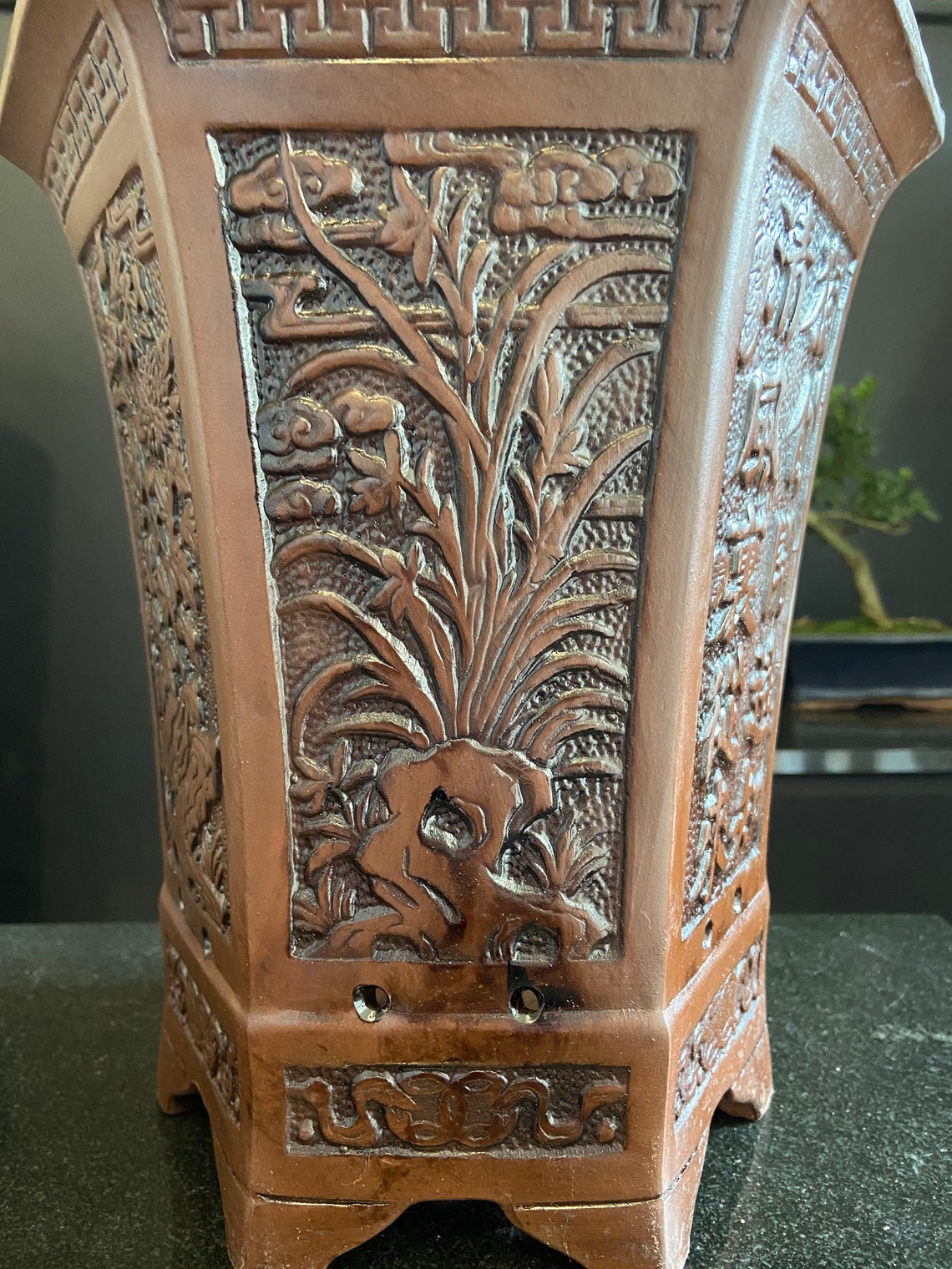 BONSAI POT LARGE Cascade Embossed Brown 26 cm Tall High Etsy