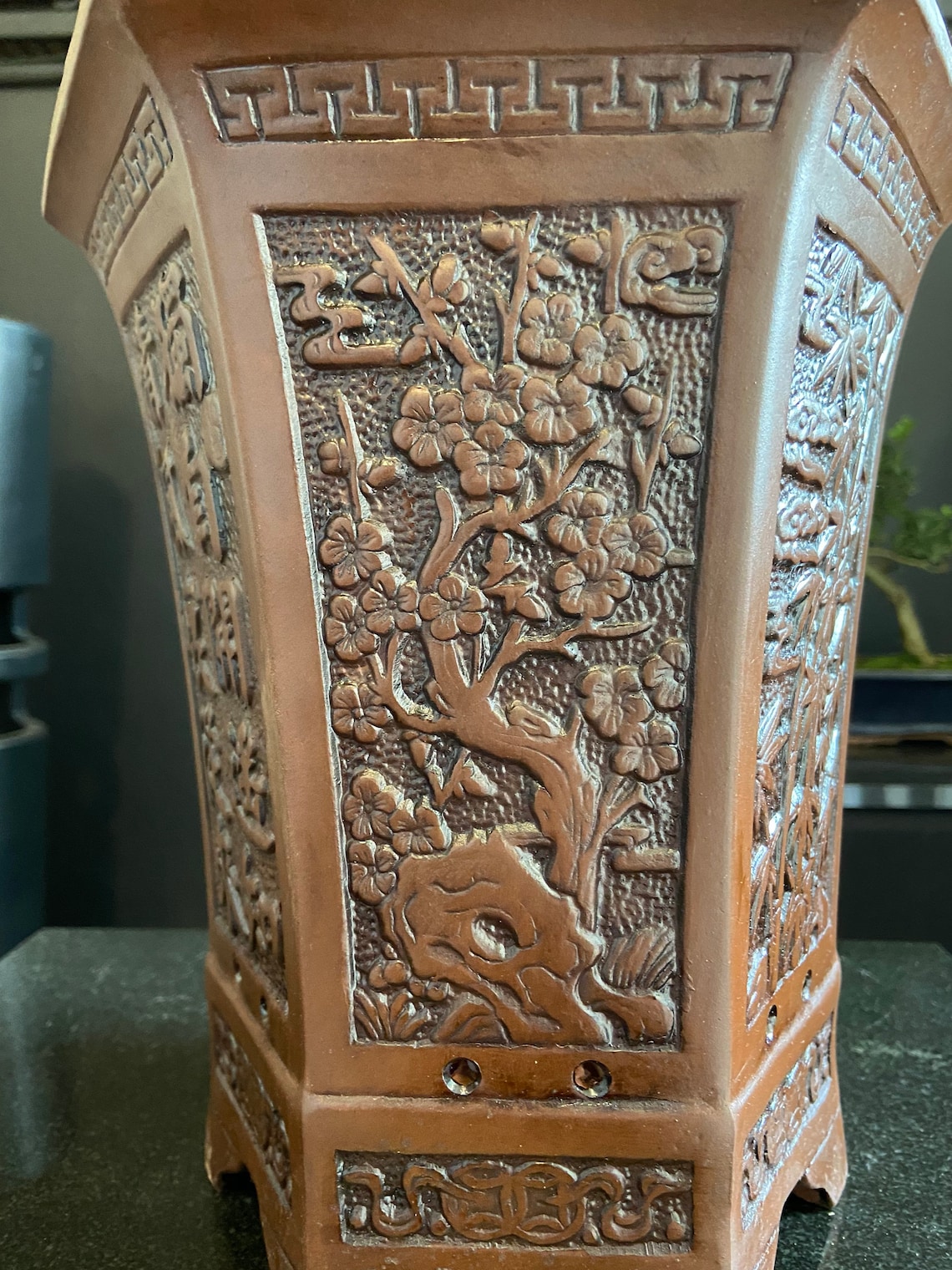 BONSAI POT LARGE Cascade Embossed Brown 26 cm Tall High Etsy