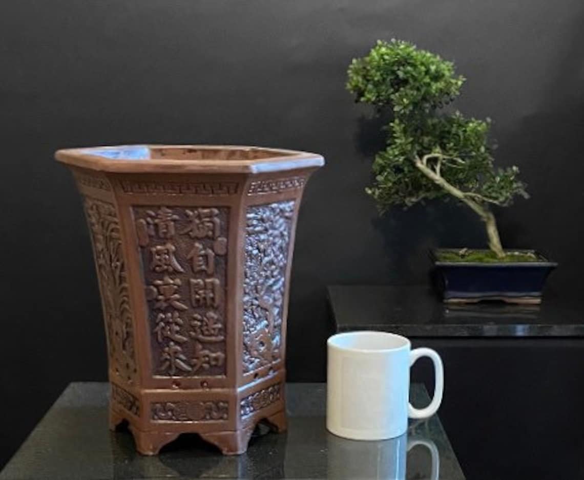 BONSAI POT LARGE Cascade Embossed Brown 26 cm Tall High Etsy