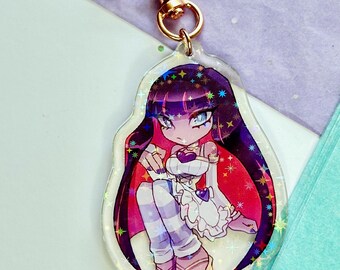 ゴス系アニメガール アクリルキーホルダー | 7cm両面グリッターチャーム | アニメ痛バッグアクセサリー | かわいいアニメギフト | キラキラキーホルダー