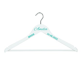 Wedding Bridesmaids Bridal White Wooden Hangers Personalised Name Role Date Vinyl