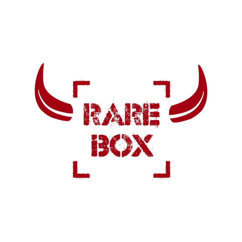 May include: Red graphic with the text "RARE BOX" inside a red square frame with red devil horns on either side.
