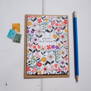 Bunte moderne Ditsy Garden Flowers Geburtstagskarte | Botanisch-blumig