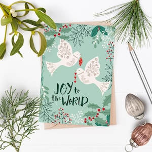 Colombes Joie au monde carte de Noël | Tourterelles | Scandinavie | Lot de 6 cartes de Noël