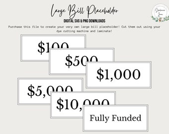 SVG, PNG 6 Bill Placeholders For All Cash Budgeters | Cash Placeholder | 100/200/1k/5k/10k | Placeholder Slips