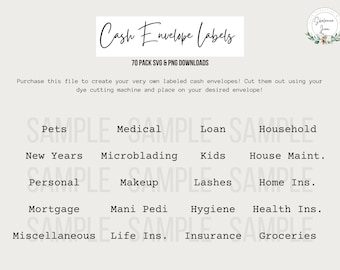 Cash Envelope Labels | SVG | PNG | Cash Budgeting | Budget By Paycheck | Cash Category Labels | Jumbo Pack