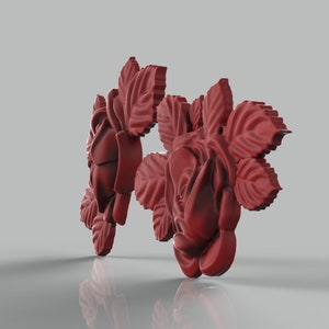May include: Two red rose flower embellishments with detailed petals and leaves.
