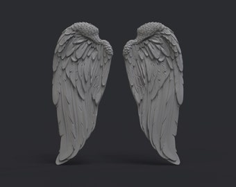 Angel Wings Relief – STL for CNC Router & 3D Printing | Wall Decor Feathered Pair Model