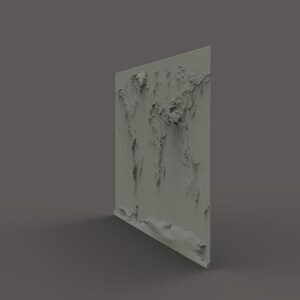 May include: A 3D printed world map with a textured surface. The map is gray and is mounted on a white wall.