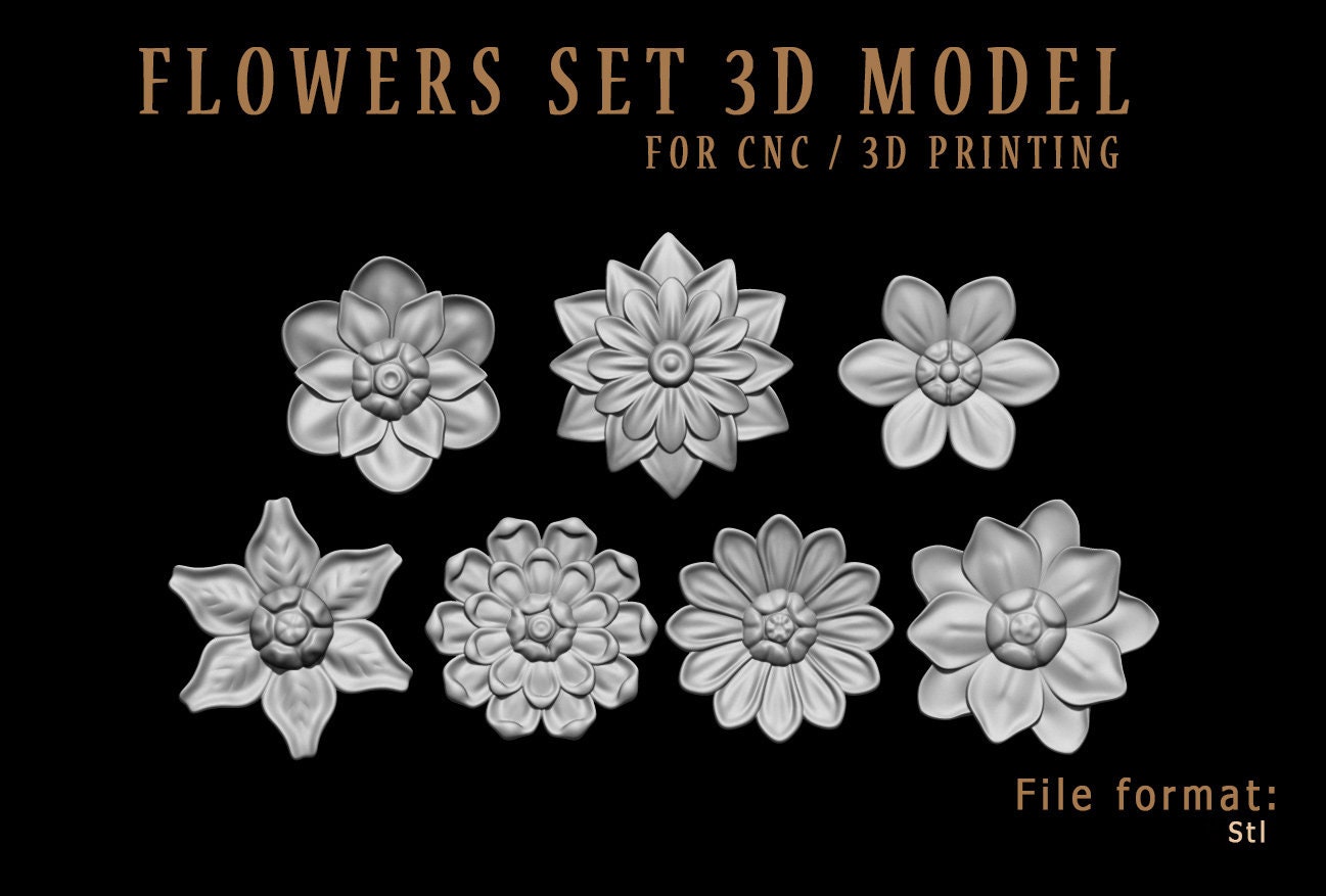 Flowers 3D STL Model for CNC Router or 3D Printer Digital Files