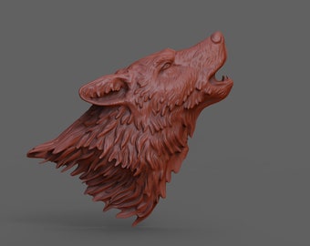 Howling Wolf basreliëf 3D STL voor CNC-router en 3D-printen | Wanddecoratiemodel