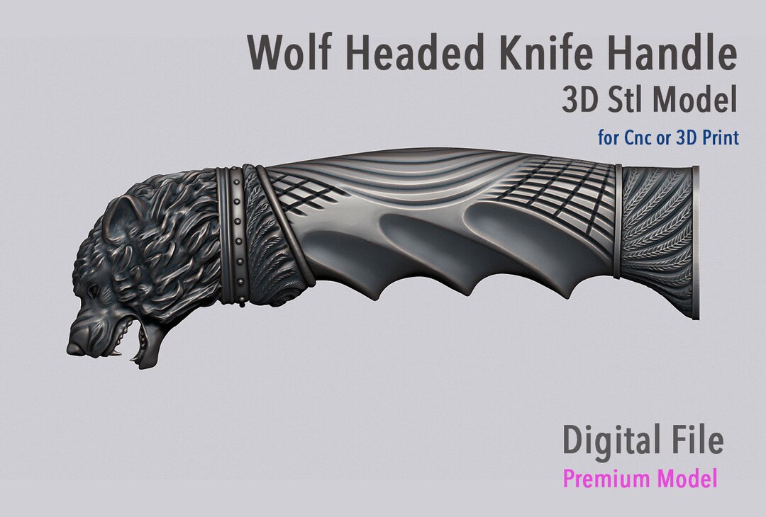 Wolf Head Knife Handle 3D Model: CNC Router/3d Printer (digital