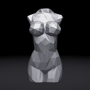 Puede incluir: Una escultura blanca, geométrica, de bajo polígono de un torso.