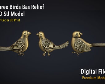 Birds bas relief 3D Stl Model for cnc or 3d printer digital file