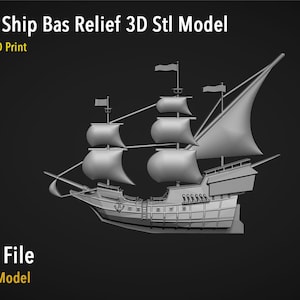 Sailing Ship Bas Relief 3D Stl Model for cnc or 3d printing digital file